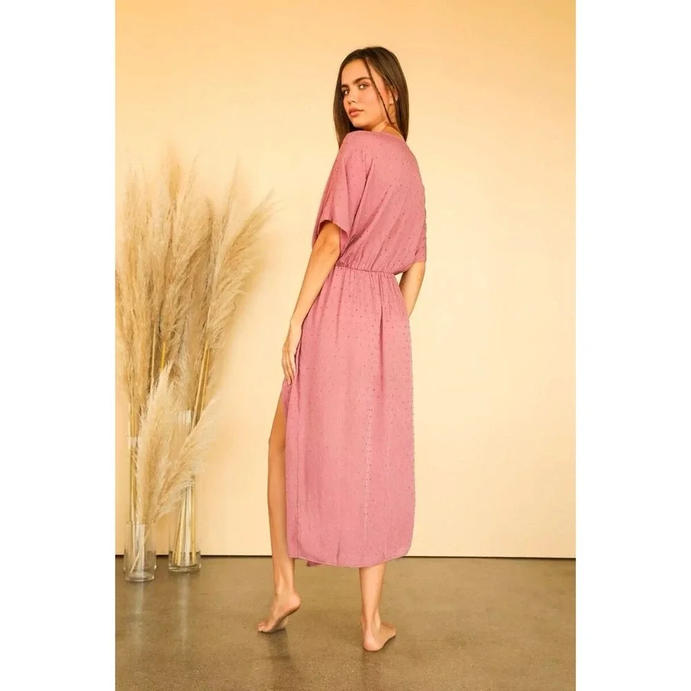 Dippin Daisys Womens Mauve Swiss Dot‎ V-Neck Maxi Dress EX1827JDCOD Pink Large